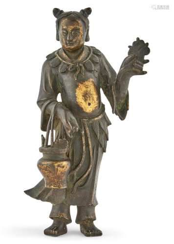 A Chinese Gilt Bronze Immortal Height 11 "