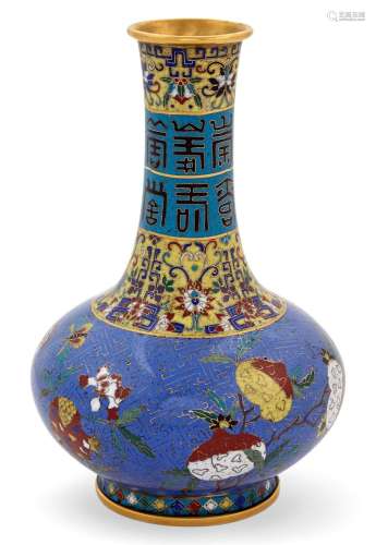 A Chinese Cloisonne Enamel Bottle Vase Height 10 1/2 "