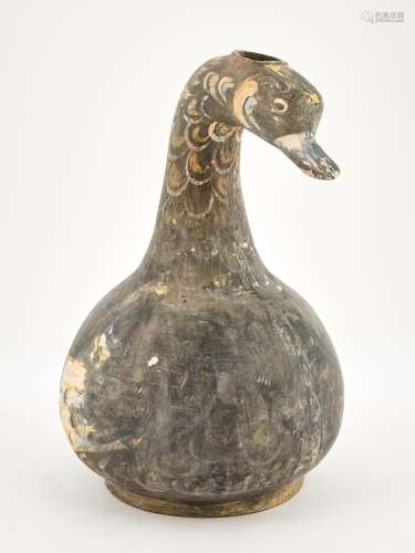 A Chinese Painted Pottery Duck Form Vessel Height 14 "
