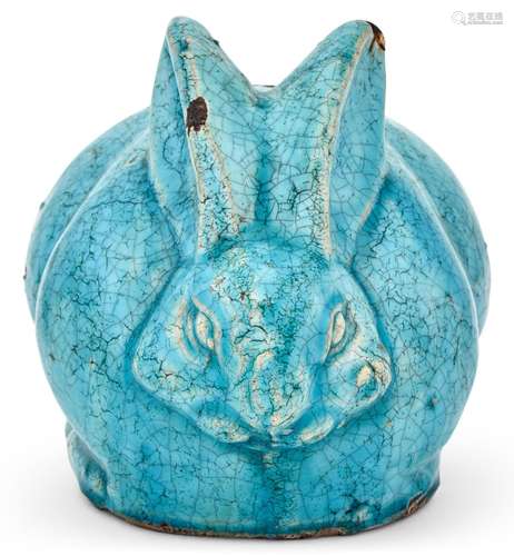 A Chinese Turquoise Glazed Pottery Rabbit Height 5 1/2 "...