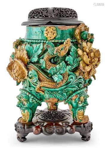 A Large Chinese Tilework Censer Height 14 1/4 "