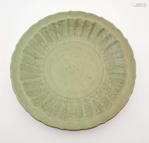 A Chinese Longquan Celadon Barbed Rim Charger Diameter 15 1/...