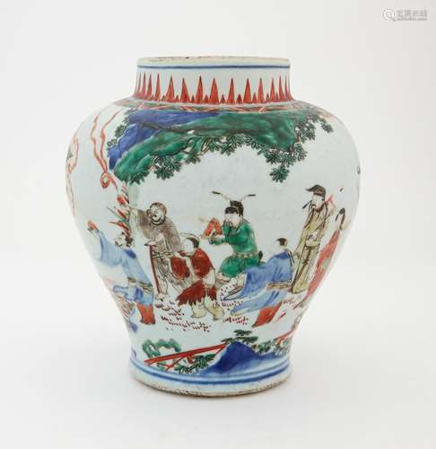 A Chinese Wucai Porcelain Baluster Jar Height 9 3/4 "