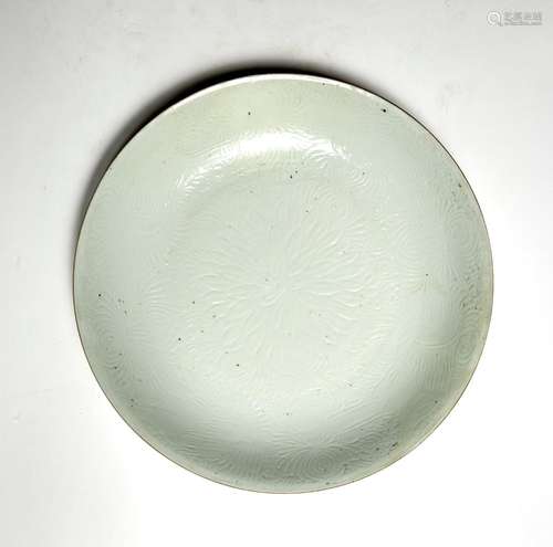 A Large Chinese White Glazed Porcelain 'Lotus' Plate Diamete...