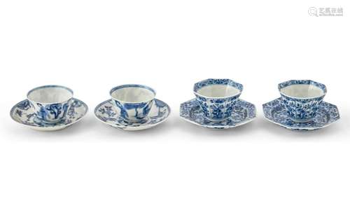 Two Pairs of Chinese Blue and White Porcelain Cups and Sauce...