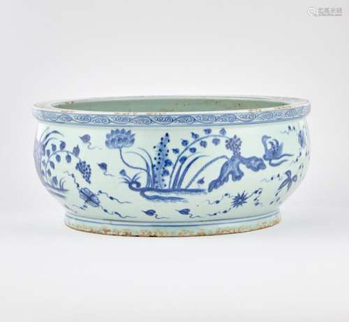 A Chinese Blue and White Porcelain Planter Diameter 15 "...