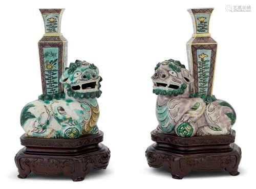 A Pair of Chinese Famille Verte Porcelain Lion-Form Incense ...