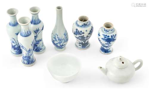 A Group of Chinese Miniature Blue and White and White Glazed...
