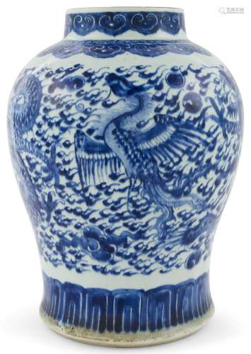 A Chinese Blue and White Baluster Vase Height 14 "