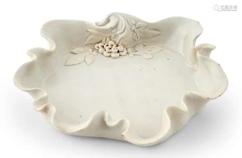 A Chinese White Glazed Porcelain Leaf-Form Brush Washer Widt...