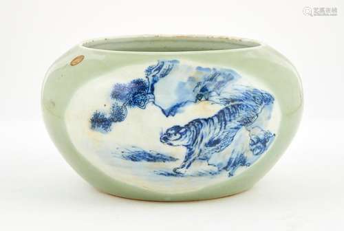 A Chinese Celadon and Blue and White Porcelain Alms Bowl Dia...