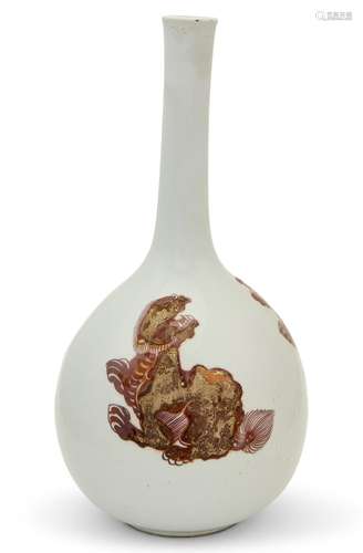 A Chinese Red and White Porcelain Bottle Vase Height 15 &quo...