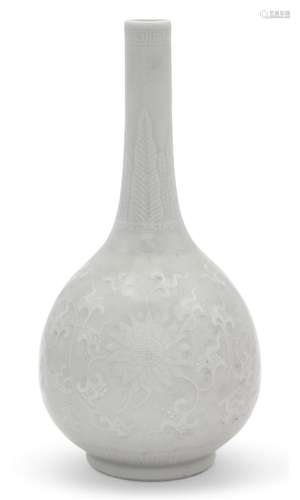 A Chinese Slip-Decorated White Porcelain Vase Height 9 1/2 &...