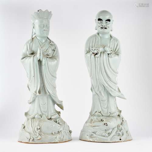 Two Large Chinese White Glazed Porcelain Luohan Height of la...