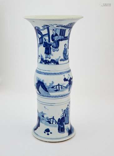 A Chinese Blue and White Porcelain Gu Vase Height 17 "