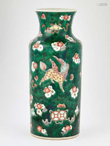 A Chinese Famille Verte Porcelain Vase Height 14 1/4 "