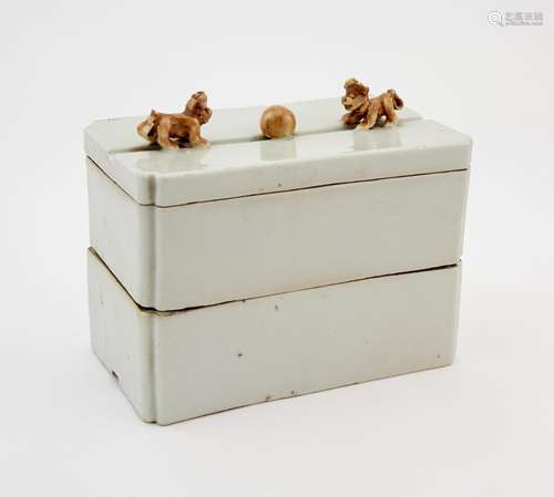 A Chinese Porcelain Stacking Box Width 7 "