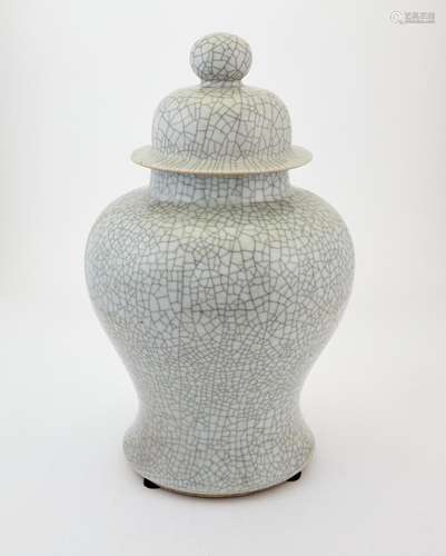 A Large Chinese Ge-Type Porcelain Baluster Jar and Cover Hei...