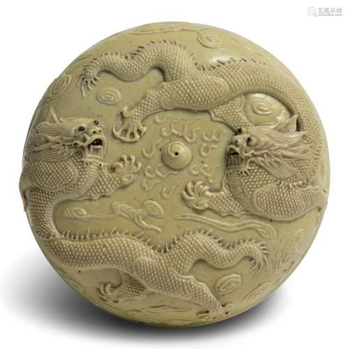 A Chinese Carved Biscuit Porcelain Paste Box and Cover Diame...