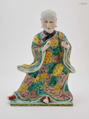 A Chinese Sancai Decorated Bisque Porcelain Figure of a Luoh...