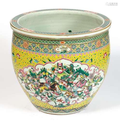 Large Chinese Enameled Porcelain Fish Bowl Diameter 20 "...