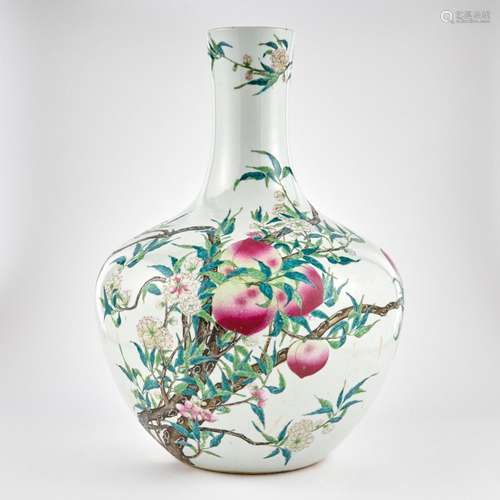 A Chinese Enameled Porcelain Peach Vase Height 20 1/2 "