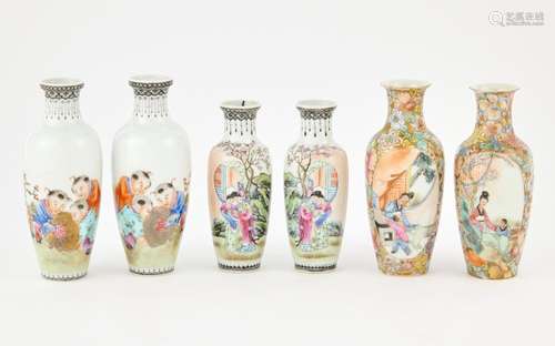 Three Pairs of Small Chinese Porcelain Vases Height of large...