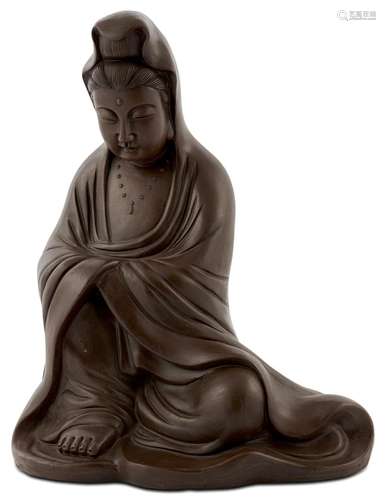 A Large Chinese Yixing Pottery Figure of Guanyin Height 18 3...