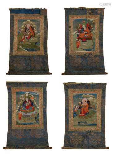 Four Tibetan Thangkas from an Arhat Set Sight Height 12 1/4 ...