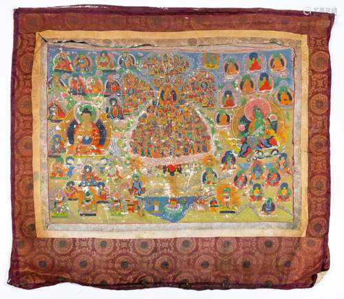 A Large Tibetan Painted Thangka Width 46 "