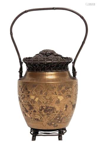 A Fine Japanese Silver and Gilt Lacquer Basket Height 8 1/4 ...