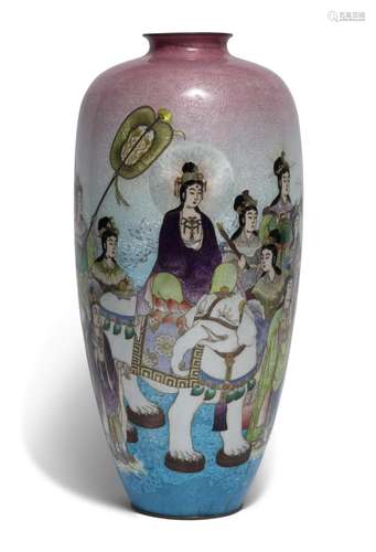 A Large Japanese Ginbari Cloisonne Vase Height 14 1/4 "