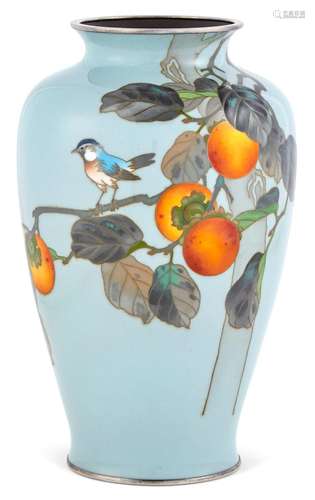 A Fine Japanese Moriage Cloisonne Enamel Vase Height 9 3/4 &...