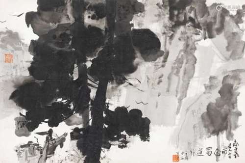 傅小石 壬戌（1982年）作 蜀道行 镜心 纸本