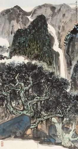 亚明 己未（1979年）作 高山流水 立轴 纸本