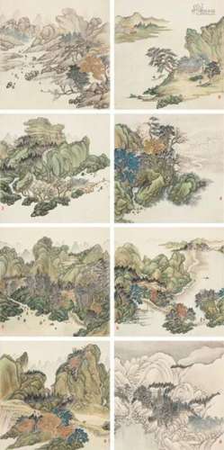 吴青霞 丙寅（1986年）作 仿古山水八帧 镜心 绢本