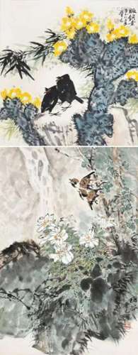 王晋元 1982年作 版纳景色、幽谷 立轴 纸本