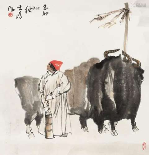 刘大为 己卯（1999年）作 牧牛图 镜心 纸本