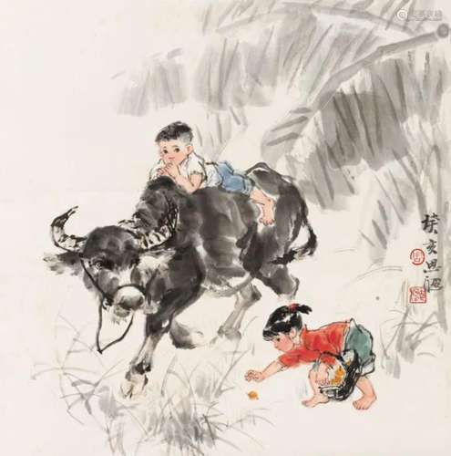 周思聪 癸亥（1983年）作 牧牛游乐 立轴 纸本