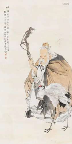 李芳园 庚午（1930年）作 鹤寿图 立轴 纸本