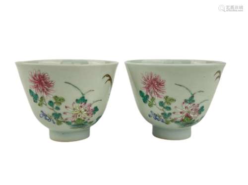A pair of famille rose cups, Qing Dynasty Pr.