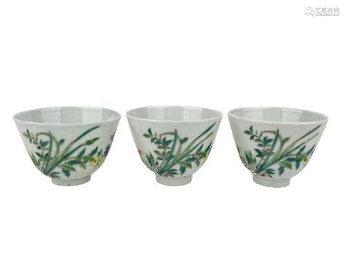 A set of three famille rose cups, Qing Dynasty Pr.