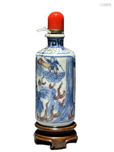 An underglaze red snuff bottle, depicted a scene of the Monk...