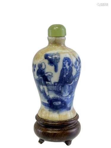 A ice-crackled blue&white snuff bottle, Qing Dynasty Pr.