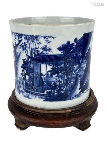 A large blue&white brush pot, KangXi Pr.