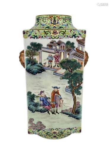 A rectangle shape famille rose vase, Qing Dynasty Pr.