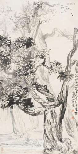 张宝珠 戊午(1978年)作 孔林古柏 镜心 纸本