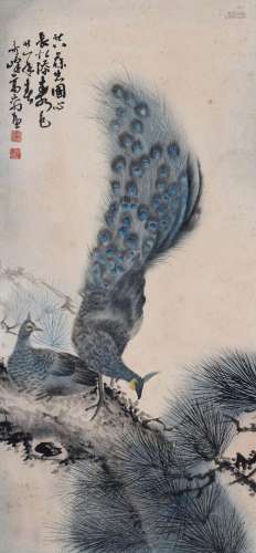 Gao Qifeng Peacock Amphibious Painting Hanging Scroll