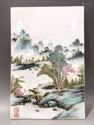 Republic of China famille rose landscape porcelain plate