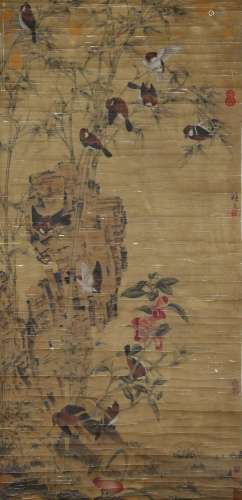Hanging Scroll of Lin Liang's Old Silk Bamboo Forest Tit